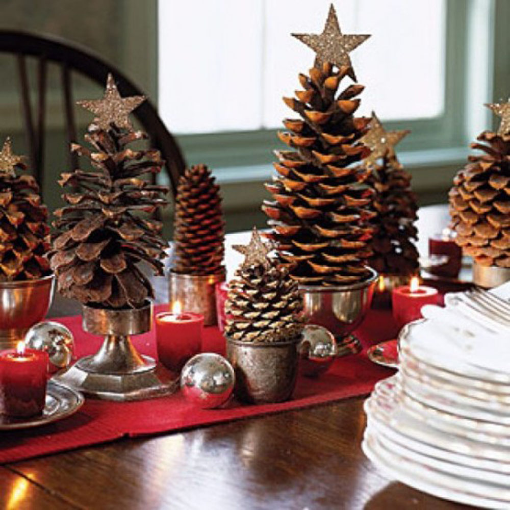 interior-amazing-christmas-home-decor-idea-for-centerpiece-with-red-tablecloth-brown-cones-silver-christmas-balls-and-red-candles-glamorous-christmas-home-decor-ideas